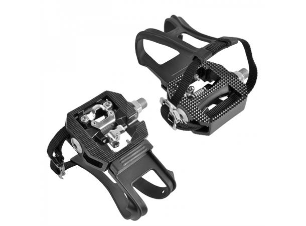 Wellgo kombi pedal for spinning. SPD 9/16 gj. Inkl. tåhetter og reimer